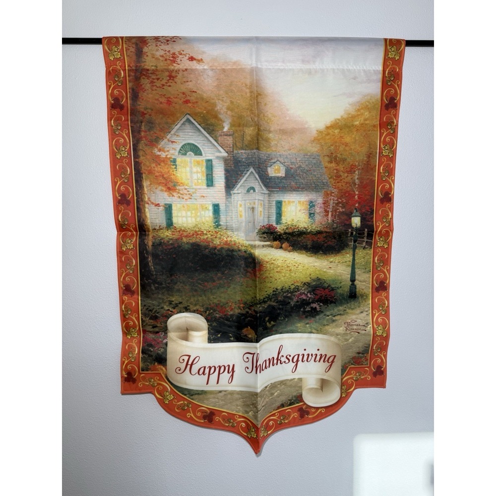 Thomas Kinkade 'Year of Glad Tidings" Flag Happy Thanksgiving Day NEW